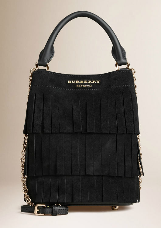 burberry suede fringe bucket bag