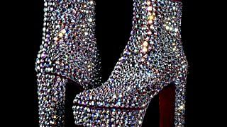 Leather platform boots with crystals