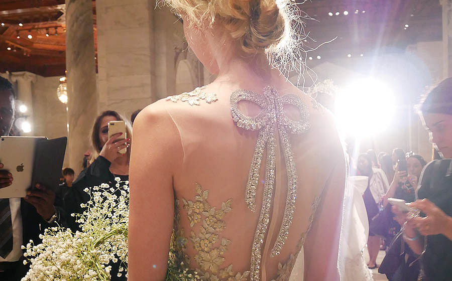 Gold lace & crystal bows: All the highlights of Reem Acra Fall