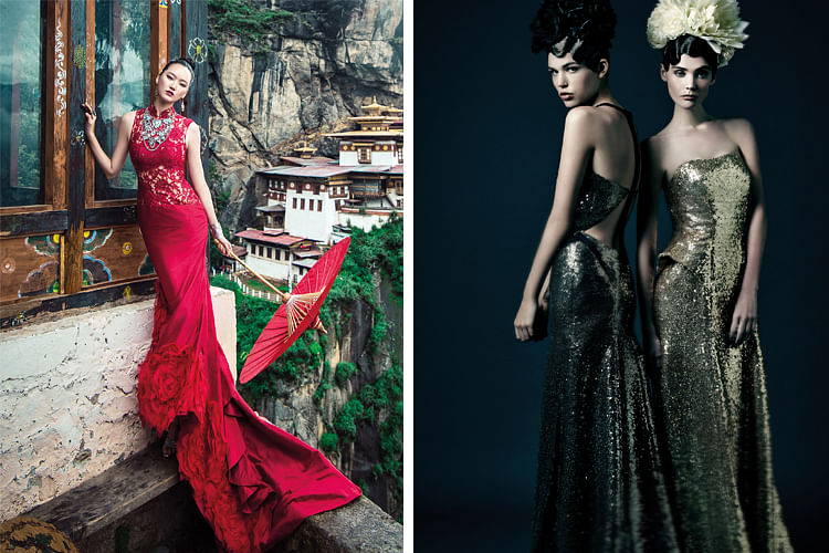 Cherry silk chiffon gown in black - Dolce Gabbana | Mytheresa