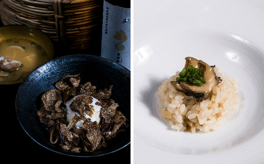 Rizu's truffle sukiyaki bowl and abalone rice