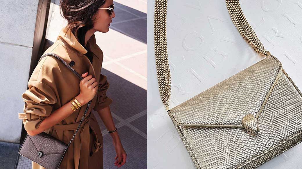 Bvlgari Women Serpenti Forever Shoulder Bag in Karung Leather-Gold