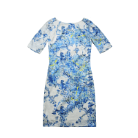 Erdem white-blue cotton printed dress, $1,390, Club 21 T