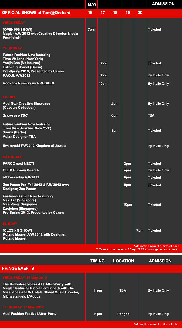 LATEST: Audi Fashion Festival 2012 official schedule