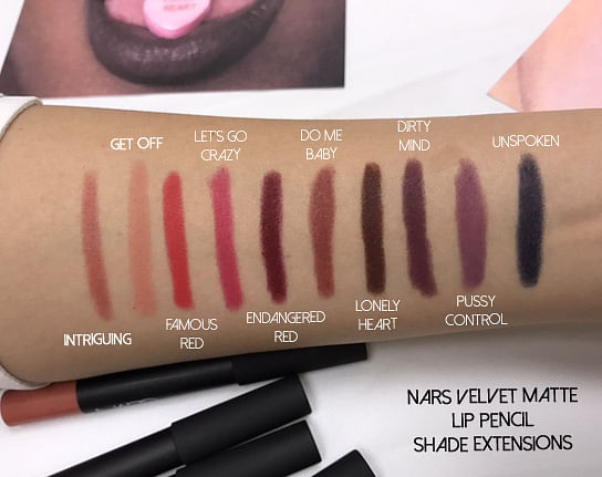 NARS Velvet Matte Lip Pencil shade extension singapore swatches pussy control lets go crazy dirty mind